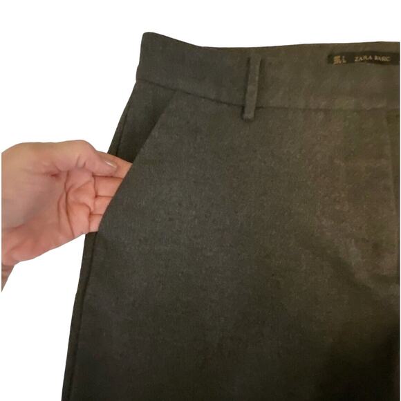 Zara Charcoal Grey Wide Leg Pant Women Sz L Cropped Pockets Career Casual - Picture 3 of 10